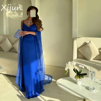 Вечерни рокли Xijun Royal Blue Mermaid от Саудитска Арабия, вечерни рокли с плисета и рюшами, женствена рокля за бала в Дубай, вечерни рокли за партита 2023