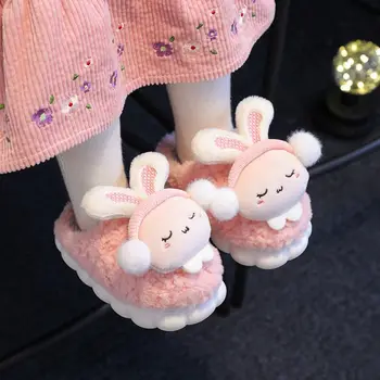 Зимни детски памучни чехли в стил Kawai за момчета и момичета, домашни дебели топли чехли, Детски обувки, домашни пързалки