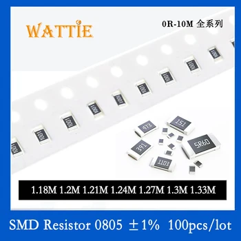 SMD резистор 0805 1% 1,18 М 1,2 М 1,21 1,24 М М 1,27 М 1,3 М 1,33 М, 100 бр./лот микросхемные резистори 1/8 W 2,0 мм * 1,2 мм