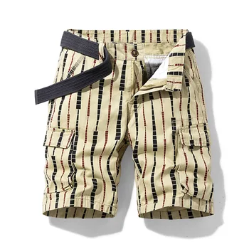 2023 Нови Летни мъжки ежедневни панталони-карго в ивица с много джобове, военно-тактически Памучни Свободни гащеризони, Шорти
