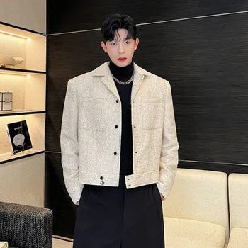 Мъжко късо палто SYUHGFA, есен-зима, оригинален нишевый дизайн, трендови якета, Универсална Връхни дрехи с ревери в корейски стил с пайети