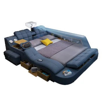 Умно легло от естествена кожа, многофункционални легла, столове за масаж с подсветка, Bluetooth, микрофон, проектор