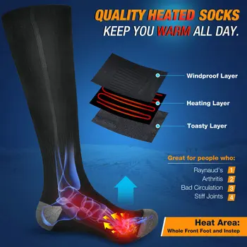 Зимни Улични чорапи с подгряване, чорапи с 3 скорости, електрическо отопление, топла вода чанта за краката, Велосипедна топло на краката, Удобни ски чорапи с вентилация