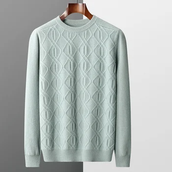Пуловер от 100% чиста вълна, Мъжки пуловер с кръгло деколте, Корейски Модерен вязаный монофонични топ, Есенно-зимни, Нов стил