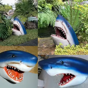 Статуята на акула, Изкуствени силиконови Фигурки Акули, Улично, Декоративно изкуство, Занаят За отвора на вратата, вътрешен двор, тераси, градински