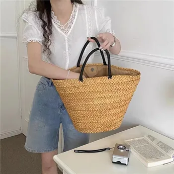 Модерна Дамска Чанта за зеленчуци, Чанта-тоут, Ретро-женствена чанта за почивка на море, Дамски пазарска чанта ръчна изработка