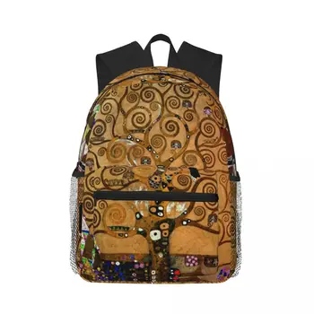 Раница Klimt Tree Of Life, Раници за колеж Голям Капацитет, Училищна чанта за книги, Водоустойчив Пътна работна чанта