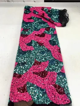 Луксозна Лейси плат с пайети ръчно изработени в Нигерия стил 2023, Благородна Лейси плат с тежка бродерия в африканския стил, Френска Лейси плат за рокли