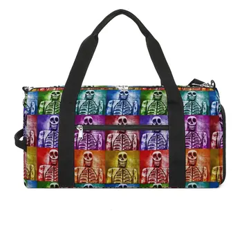 Цветни спортни чанти с модел на Скелета, спортна чанта с принтом в стил Поп-арт, по-Големи цветни чанти, Мъжки чанти за фитнес на открито