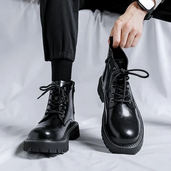 Ново Записване, Мъжки обувки на платформа за почивка, Черни Обувки от мека кожа, Бизнес Офис рокля, Каубойски ботильоны, Къси мъжки обувки