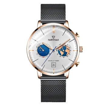 Бизнес водоустойчив кварцов часовник Fairwhale, Луксозен хронограф, Нови дизайнерски часовници за мъже
