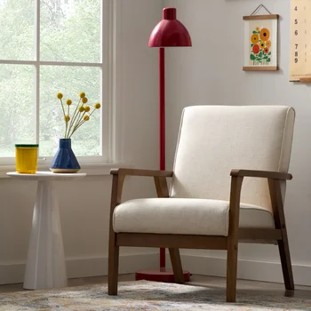 Стол с акцент в дървена рамка Mayview Milton, Кремаво столове с акцент за всекидневната, столове за всекидневна