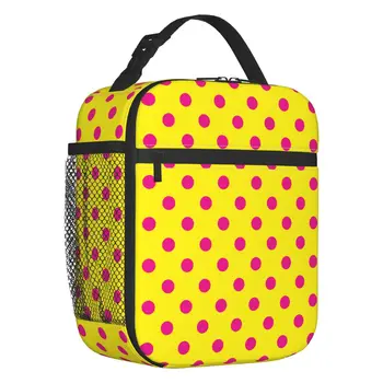 Розово грах с жълто модел, изолирано чанта за обяд за жени, фланец охладител, термосумка за обяд за деца, ученици