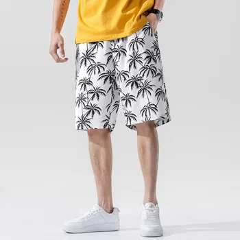 Летни Мъжки къси панталони с завязками на талията, Модни Свободни плажни Бермуди с флорални принтом, Къси, удобни и дишащи 5XL