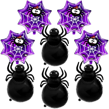 8 бр. големи балони-паяци на Хелоуин, лилави и черни балони от фолио върху Хелоуин за украса на парти за Хелоуин