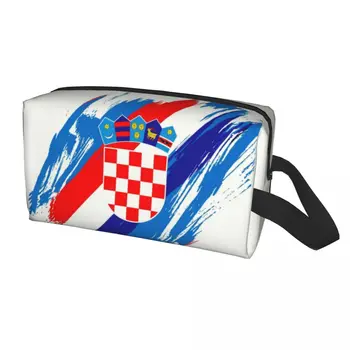 Обичай Флаг Хърватия, чанта за тоалетни принадлежности, Хърватски Патриотичен Горд Козметични Органайзер за Грим, Дамски кутия за съхранение на козметика Dopp Box Kit
