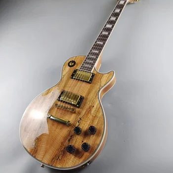 Индивидуална електрическа китара с гнилым дървен фурнир, шкурка на дърво в ретро стил, а на задната част на корпуса цвят на естествено дърво, внос боя, ярка светлина