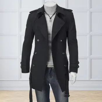 Мъжко палто Стилен мъжки двубортный тренч, класически есенно-зимни модни яке със средна дължина, с ревера и колан, дышащее