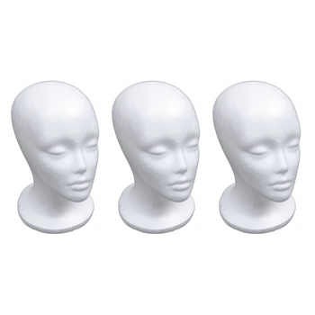 3X Женски пенопластовый манекен Модел на Главата Шапка с Перука Витрина-Часова Бял