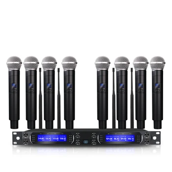 Цени на едро на Висококачествени 8-канален безжичен микрофон на големи разстояния 1U UHF с 200 честоти, избирани за конференцията