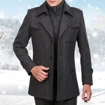 Зимно мъжко палто, вълнена 2023 година със средна дължина, корейската версия на мъжкия тренча за средна и напреднала възраст
