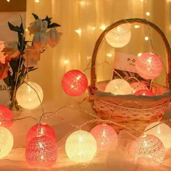 Led памук ратан топката осветление ред Фея венец светлини ред сватба Коледа открит украса на градината лампа