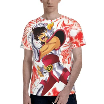 Нова Мъжка тениска с аниме Pegasus Saint Seiya тениска от полиестер с голям размер, бързосъхнеща, С къс ръкав, Дишащи дрехи с 3D принтом