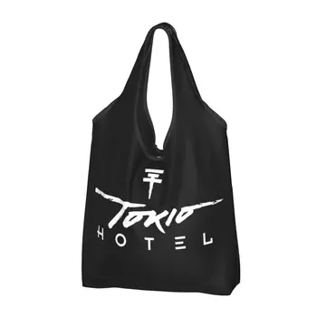 Многократна употреба за Хранителни стоки Чанти с Логото на Tokio Hotel, Сгъваема Чанта за Пазаруване, която може да се Пере в машина, 50 Паунда, Много Голяма Сгъваема Чанта-голяма пазарска чанта, Лека