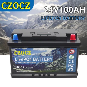 12 В 24 В LiFePO4 Батерии 300Ah 200Ah 100AH Вградени литиево-железен фосфат елементи BMS 5000 + цикли за кемперов на колела, колички за голф, Слънчеви панели