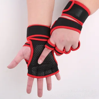 1 Чифт ръкавици за тренировки по вдигане на тежести за мъже, жени, фитнес, културизъм, упражнения, фитнес зала, ръкавици за защита на ръцете, китките и дланите