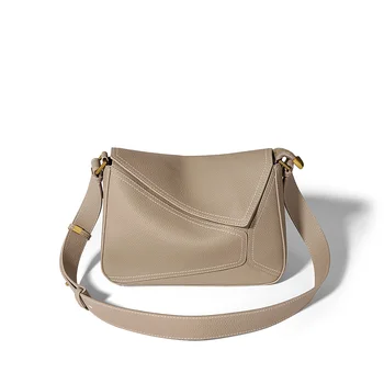 Модерна дамска чанта от естествена кожа с геометричен модел, женствена чанта под мишниците, дамски популярната чанта-месинджър за междуградски пътувания