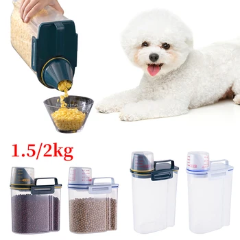 Кофа за храна за кучета и котки Пластмасов резервоар за съхранение с мерным чаша Контейнер влага запечатани банка Аксесоари за домашни любимци, Аксесоари
