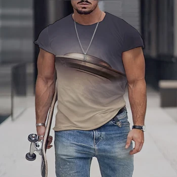 Мъжка лятна риза с принтом, Класическа Ежедневна тениска с кръгло деколте и къси ръкави, Свободни Модни върхове Оверсайз, мъжка еластична мъжки дрехи НЛО