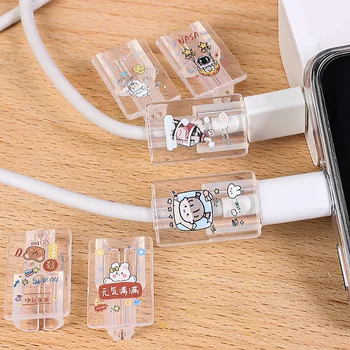 Мек Силиконов Cartoony Прозрачен Кабел за предаване на данни, Защитен Калъф-Скоба За Apple IOS iPhone кабел за зареждане USB-Кабел Прозрачен Защитен Калъф
