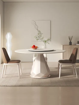 Трапезна маса по френски кремовом стил, модерен и лесен, голяма кръгла маса с поклащайки маса, маса за хранене за дома