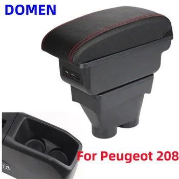 За Peugeot 208 Подлакътник Скоростна Централния магазин на Съдържанието С Прибиращ отвор за чаши Голямо пространство Двуслойни USB 2012-2018