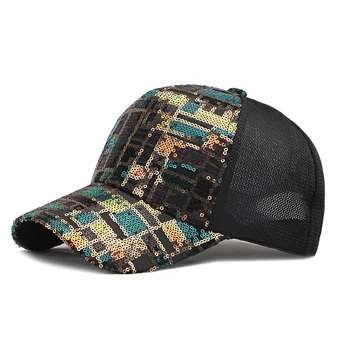Нови модни дамски шапки в стил хип-хоп с пайети, Окото дишаща бейзболна шапка, дамски Градинска лятна шапка за шофьори на камиони