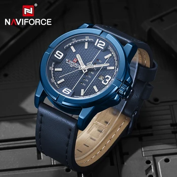 Мъжки часовник NAVIFORCE, Модерен ръчен часовник от естествена кожа с кварцов дисплей датата, Мъжки Ежедневни спортни Водоустойчив часовник Relogio Masculino
