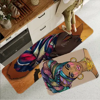 Африканска жена С корона, Етаж килим, Моющийся Нескользящий Подложка за дивана и столовете в хола, Кухненски нощни подложки