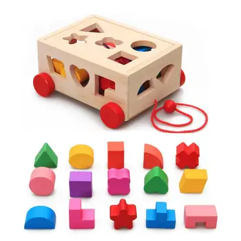 Дървена играчка-Сортировач Форми, играчки Монтесори за Сортиране на Форми, Многофункционални играчки за сортиране С 15 изваяни блокове, играчка за Развитие на