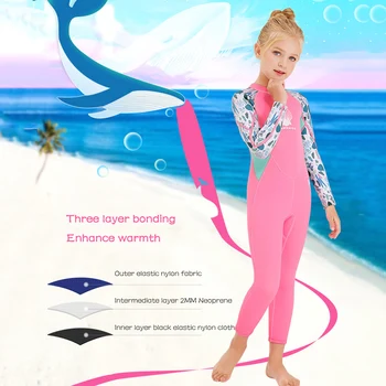 Детски костюм за гмуркане за момичета и момчета 2,5 мм Неопреновый бански, който запазва топлина, Дрехи с медузи ♫ за сърфиране, защита от ултравиолетови лъчи, цип отзад за водни спортове