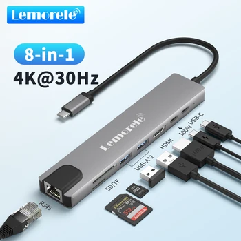 Lemorele TC19 USB-C ХЪБ USB Ethernet adapter 100 Mbps PD 60 W USB3.0 HUB RJ-45 Lan за Преносими КОМПЮТРИ Xiaomi Mi Box Macbook Windows