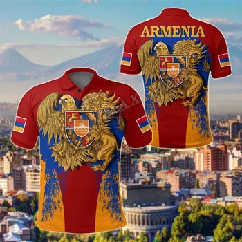 Емблемата на флага на страната на Армения, Индивидуална тениска поло с 3D принтом за физическа култура, Мъжки къси Панталони, градинска дрехи с ръкави, Летни дрехи-1