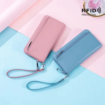 2023 Нов дамски портфейл Rfid система против кражба с четка, модерен и лесен клатч от естествена кожа в корейски стил, дълга чанта за паспорт