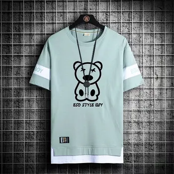 Модна тениска за мъже, градинска облекло в стил хип-хоп Харадзюку, тениска с графичен принтом Мечка, Забавна реколта тениска, Мъжки дрехи, блуза, Лято