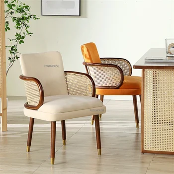 Скандинавски стол, трапезни столове в ретро стил от масивно дърво за кухненски мебели, Домашен Ротанговый стол за почивка, просто облегалка, стол за дневна