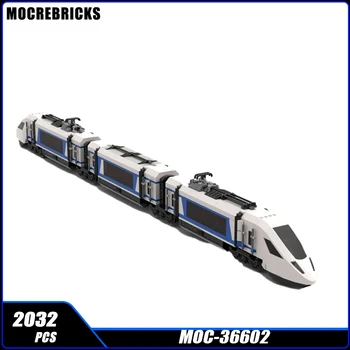 Градска железопътна MOC, синьо-бял, пътнически транспорт, бързи влакове, строителни блокове, модел за Сглобяване, Тухли, Креативна детска играчка