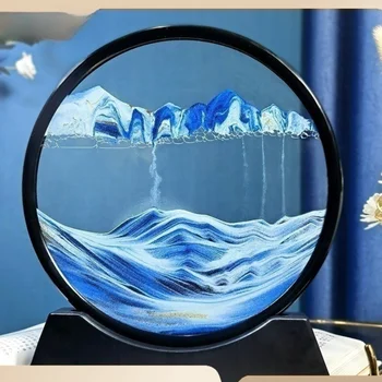 3D Картина от Плаващи Пясъци Кръгли Стъклени Изделия Пясъчен Часовник Креативен Подарък Настолни Пясъчен Часовник С Махало Време