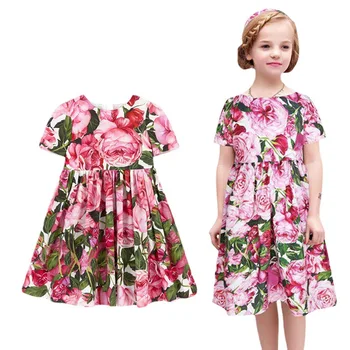 Детска пола, MODX, Пролетно-лятна рокля с къси ръкави и принтом Рози за момичета, Детски дрехи в европейския и американския стил