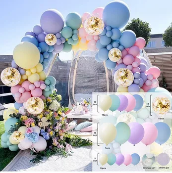 173 Макаронса, сладък набор от веригата с балони, предложение за парти по случай рождения ден на момичетата, Годишнина от Годеж, Украсена арка от балони за детски бани